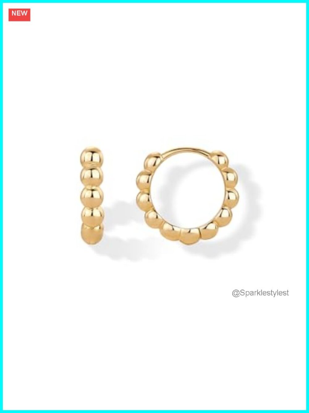 18K Gold Plated Beaded Huggie Hoop Earrings 925 Sterling Silver Posts